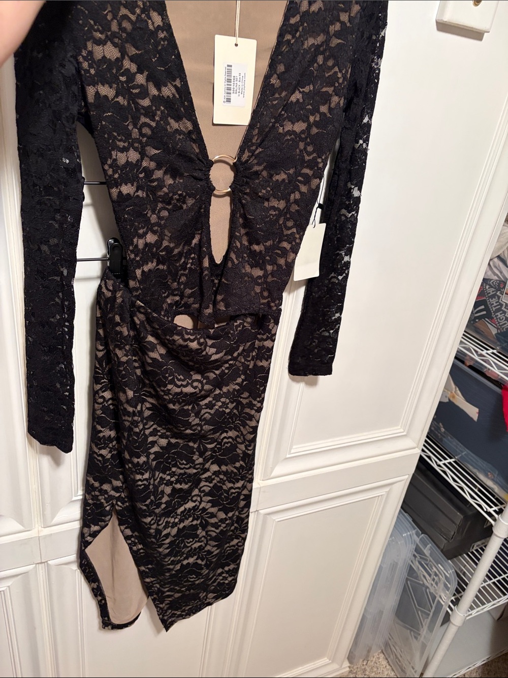 Joyfolie Black Lace Dress Set with Nude Lining